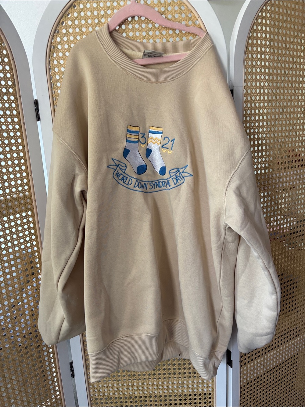 Beige Graphic Crewneck Sweatshirt - World Down Syndrome Day
